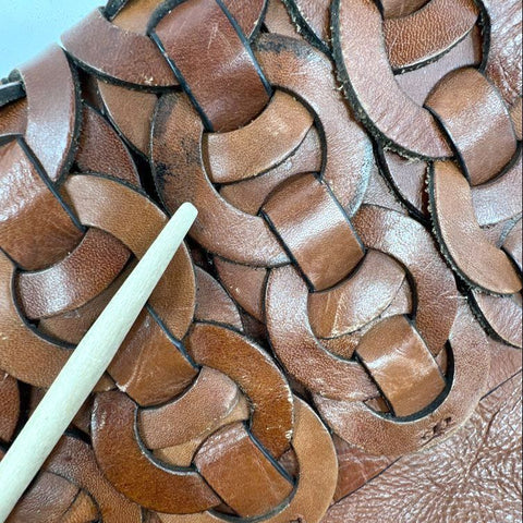 Patricia Nash Brown Leather Woven Link Crossbody Satchel Bag Brass Hardware