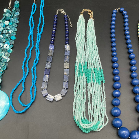 Mixed Fashion Costume Jewelry Lot 8 Necklaces Beaded Shell Floral Silver Tone