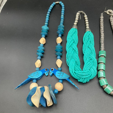 Statement Jewelry Lot 5 Necklaces Beaded Floral Bohemian Wood Ceramic Style