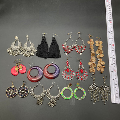 Boho Statement Earrings Jewelry Lot of 12 Tassel Tribal Ethnic Hoop Dangle
