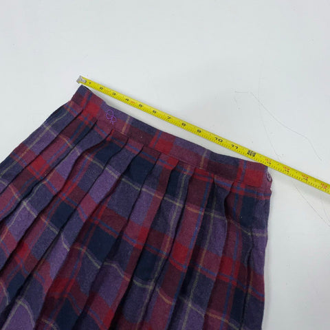 Vintage 80s Oscar De La Renta Purple Plaid Wool Blend Pleated Skirt Womens 13/14