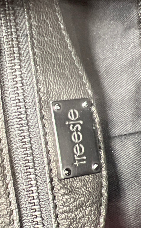 Treesje Black Pebbled Leather Chain Link Handle Shoulder Bag Tote