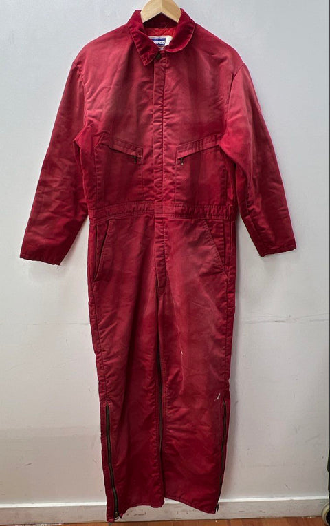 Vintage 80s Berco Quilt Lined Insulated Work Coveralls Red Sz L Regular