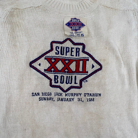 Vintage 1988 Super Bowl XXII Embroidered Knit Sweater Logo 7 Sz XL