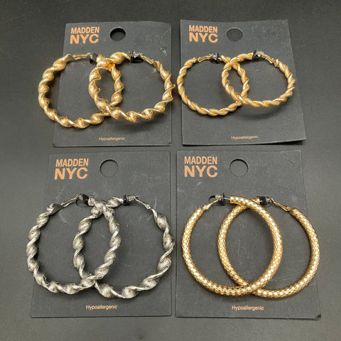 Steve Madden NYC Gold Silver Tone Hoop Earrings Lot 4 Pairs Twisted Textured