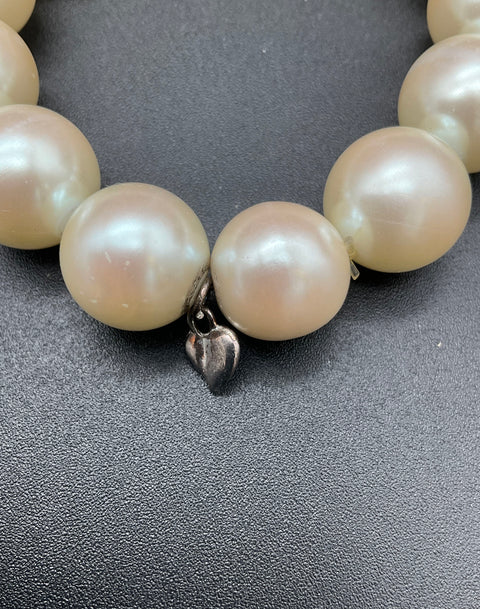 Vintage Carolee Signed Faux Pearl Necklace & Bracelet Set Silver Tone Knotted