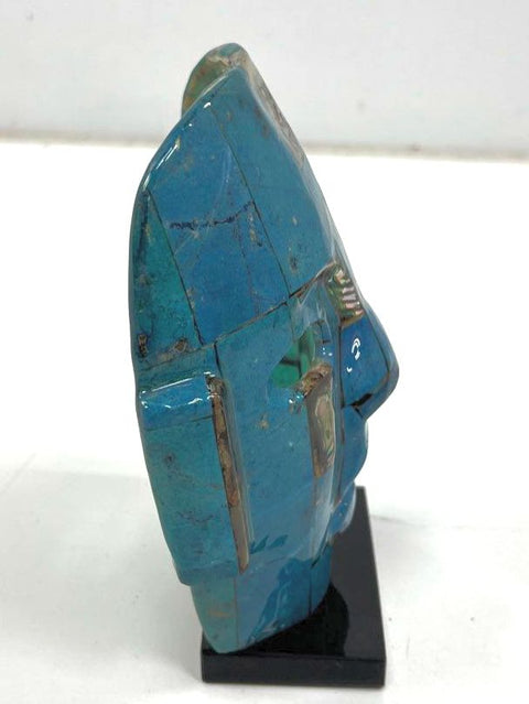 Vintage Aztec Mayan Style Mosaic Mask Blue Stone & Abalone Sculpture 8.5" Folk