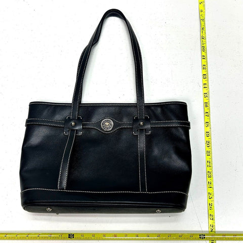 Dooney & Bourke Black Textured Leather Tote Bag Contrast Stitching Red Lining