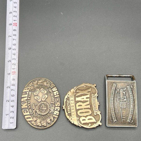 Vintage Lot of 6 Belt Buckles Western Cowboy Trucker Wells Fargo Oil Worker