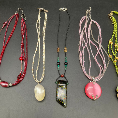Vintage to Modern Fashion Necklace Lot of 7 Beaded Mixed Styles Resin Pendants