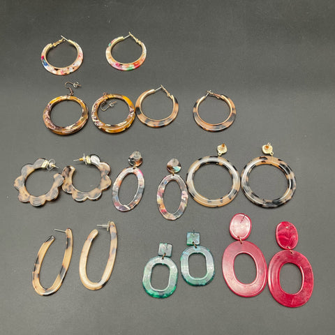 Resin Acetate Hoop and Drop Earrings Jewelry Lot Tortoise Confetti 11 Pc