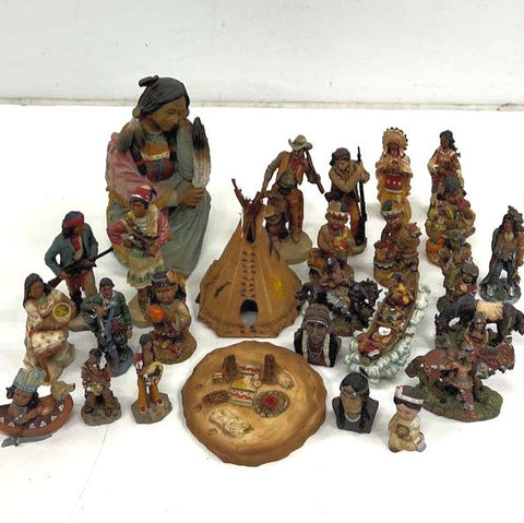 Vintage Lot Castagna Resin Figurines Native American Western Cowboy 1990s