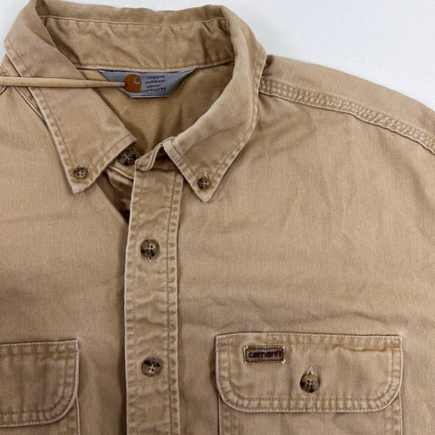 Carhartt Men's Tan Long Sleeve Button Down Work Shirt XXL
