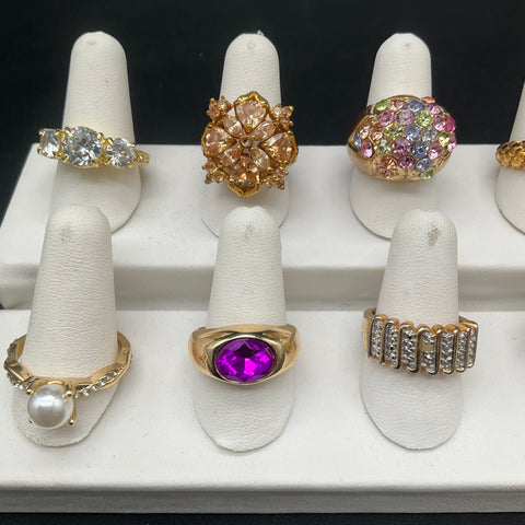 Fashion Costume Jewelry Mixed Style Ring Lot of 12 Gold Silver Tone Mixed Sizes