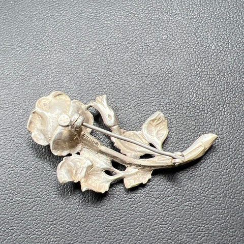 Vintage Sterling Silver Flower Rose Brooch 6.76g