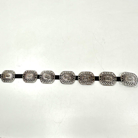 Women's Black Leather Belt Silver Concho Medallion Southwestern Western Sz 36