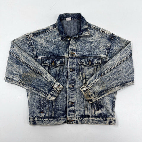 Vintage 90s Energizer Bunny Acid Wash Denim Jacket Back Graphic USA Sz S