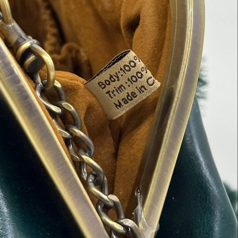 Patricia Nash Green Faux Fur Leather Frame Kiss Lock Clutch Bag Brass Hardware