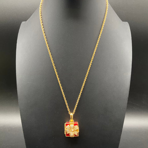 Swarovski Gold Tone Red Enamel Present Gift Box Locket Pendant Necklace