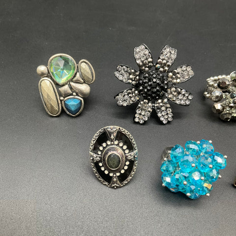 Vintage & Modern Fashion Statement Rings Jewelry Lot of 7 Adjustable Stretch