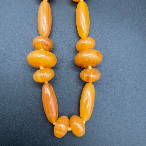 Vintage Chunky Lucite Bead Necklace Butterscotch Amber Tone Graduated 36"