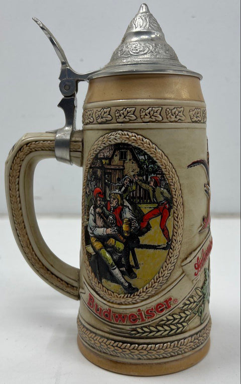 Budweiser Anheuser-Busch Lidded Beer Stein King of Beers Ceramic Relief 10 Inch