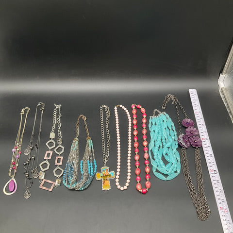Fashion Costume Jewelry Necklace Lot of 9 Beaded Statement Multi-Strand Cross