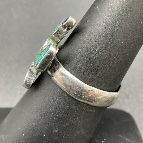 Sterling Silver Turquoise Chip Thunderbird Ring Southwestern Style Size 7.5
