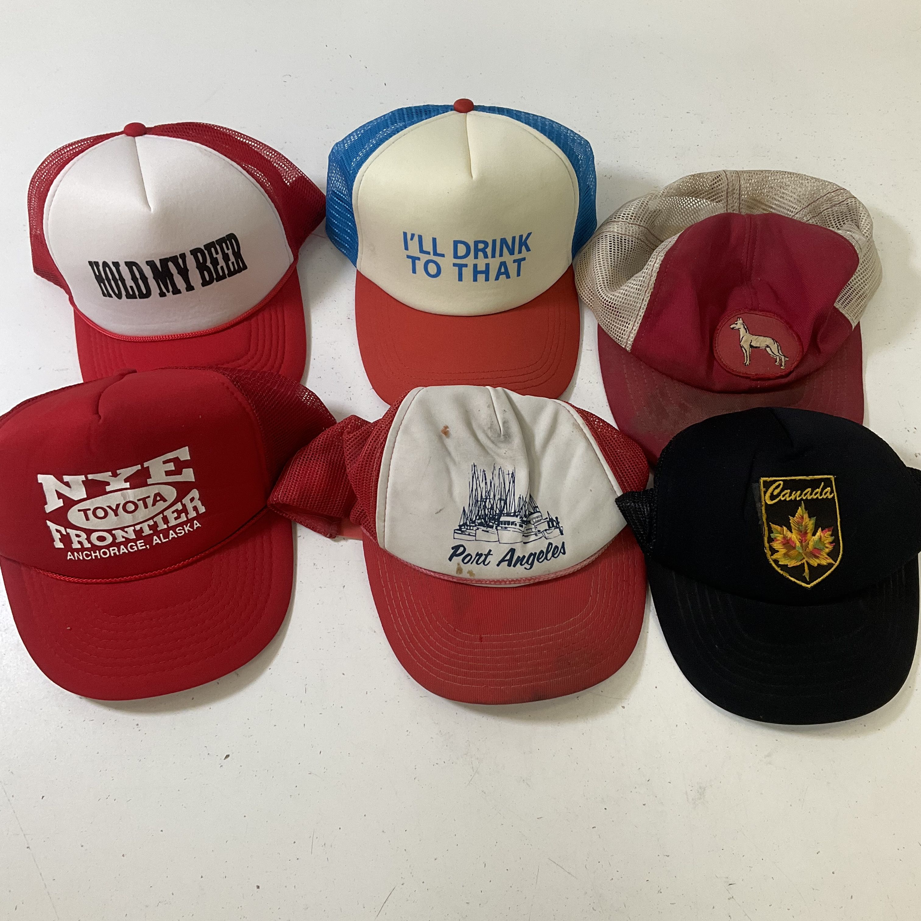 Vintage 80s Trucker Hat Lot 6 Toyota Canada Novelty Beer Snapback Stained