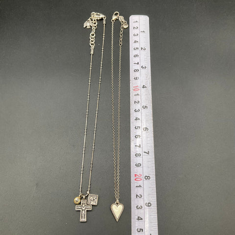 Brighton Jewelry Lot 2 Necklaces Silver Tone Heart Pendant Cross