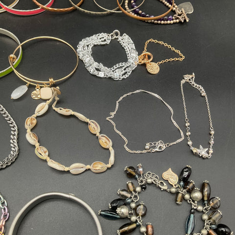 Eclectic Costume Jewelry Bracelet Lot 30pc Bangles Beaded Chain Shell Boho Style