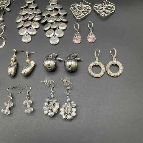 Fashion Earring Lot 20 Pairs Silver Tone Hoops Dangles Chandeliers Drops