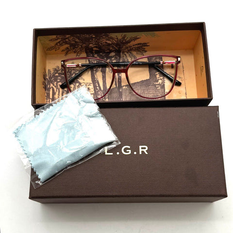 L.G.R Women's Burgundy Red Glitter Eyeglass Frames TX548130 55-15-143 with Box