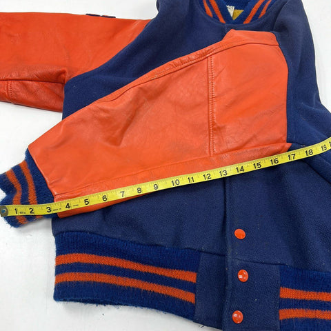 Vintage 80s Kaye Bros Varsity Letterman Wool Orange Leather Jacket Sz XL