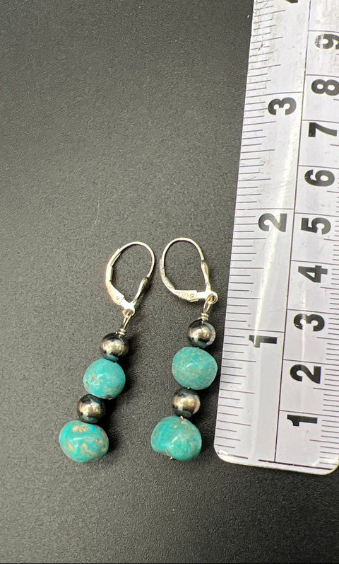 Relios 925 Sterling Silver Turquoise Beaded Dangle Earrings Southwestern