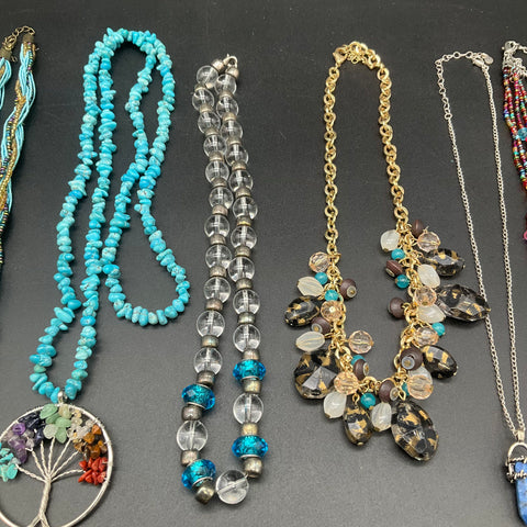 Laila Rowe Beaded Jewelry Lot 9 Necklaces Turquoise Style Tree of Life Glass