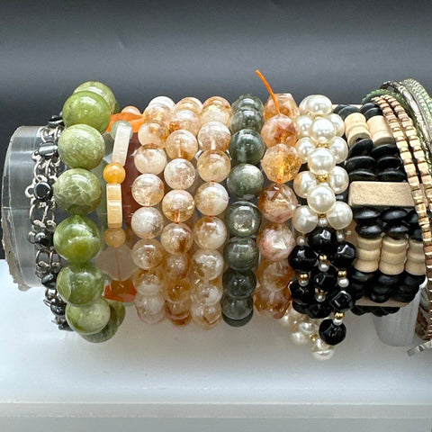 Mixed Beaded Charm Bangle Bracelet Jewelry Lot of 24 Boho Eclectic Styles