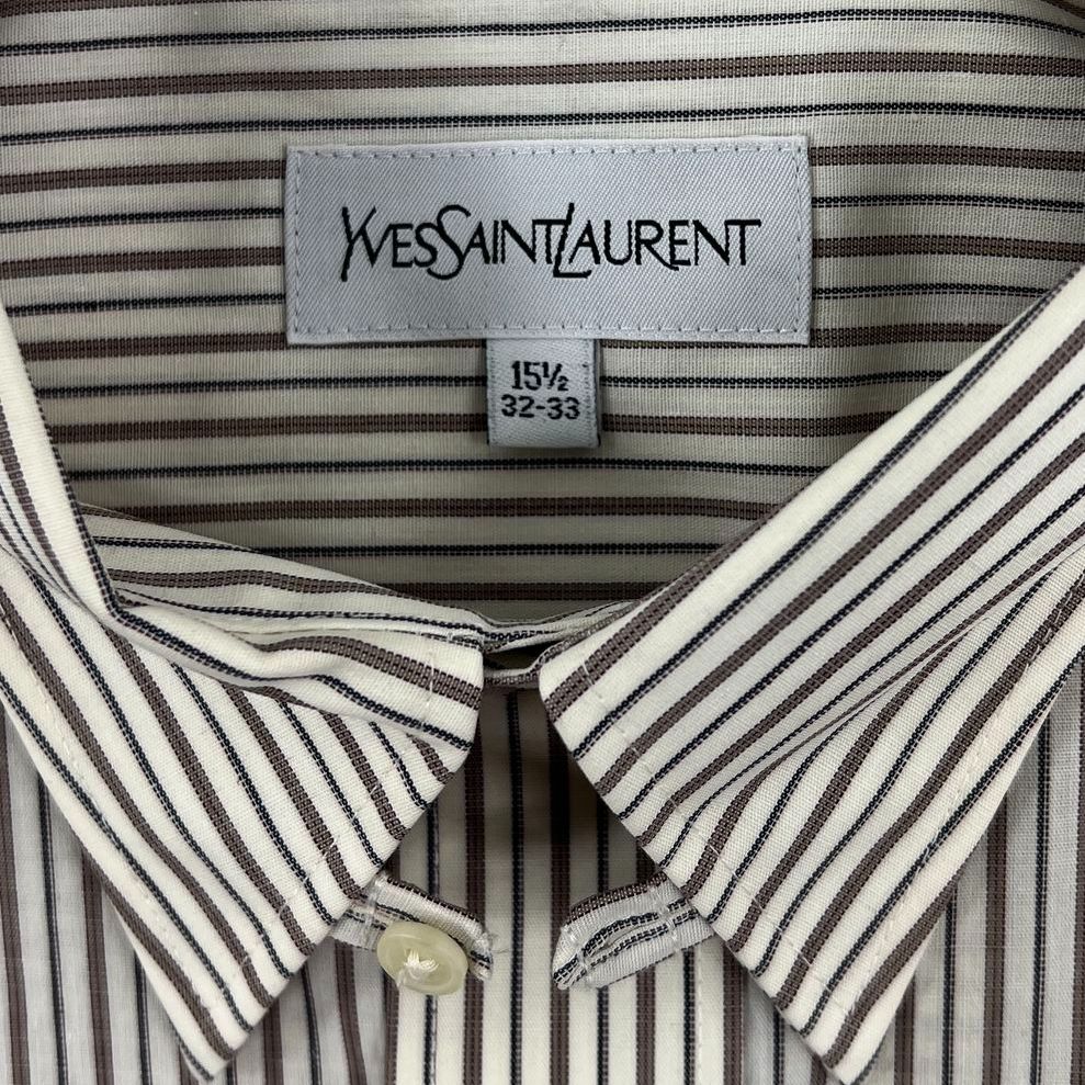 VTG Men's Yves Saint Laurent Beige Striped Long Sleeve Button Up - Size 32-33