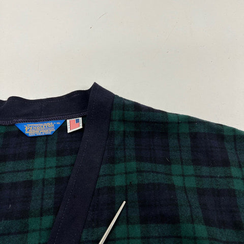Vintage Pendleton Men's Green Black Watch Plaid Virgin Wool Cardigan Sz XL