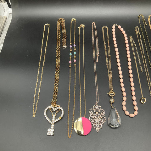 Vintage & Modern Costume Jewelry Lot of 15 Necklaces Rhinestone Steampunk