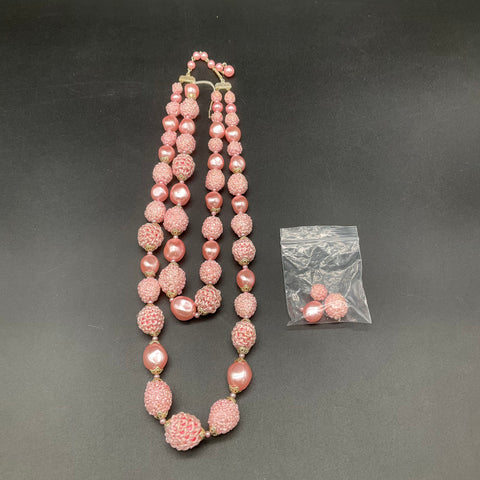 Vintage Japan Costume Jewelry Lot 2 Pink Blue Green Sugared Bead Necklaces