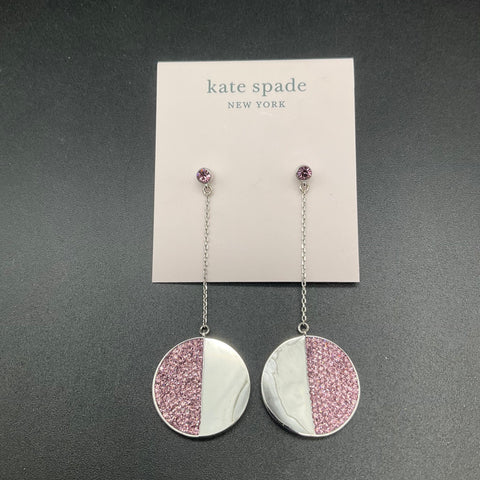 Kate Spade Mod Scallop Silver Tone Pink Pave Crystal Circle Drop Earrings