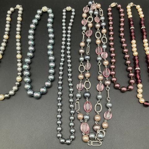 Vintage Style Faux Pearl Necklaces Costume Jewelry Lot of 7 Grey Cream Mauve