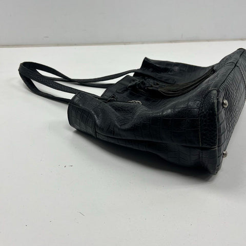 Patricia Nash Black Croc Embossed Leather Tassel Tote Shoulder Bag