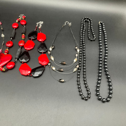 Vintage to Modern Costume Jewelry Necklace Lot of 9 Red Black Beaded Pendants