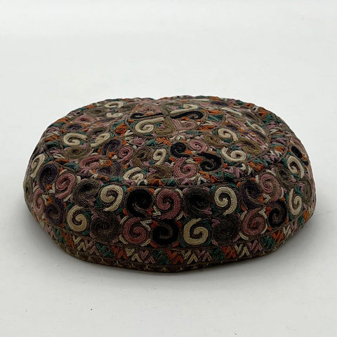 Vintage Central Asian Hand Embroidered Skullcap Hat Tubeteika Doppa Multicolor