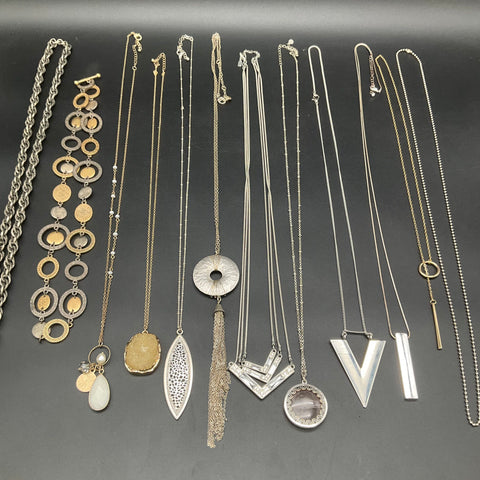 Mixed Costume Jewelry Lot 12 Pieces Necklaces Pendants Bracelet Gold Silver Tone