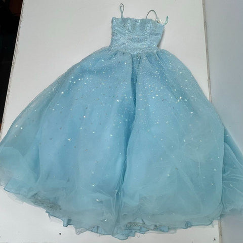 Vintage Y2K Alyce Designs Women's Blue Sequin Star Tulle Ball Gown Prom Dress 4