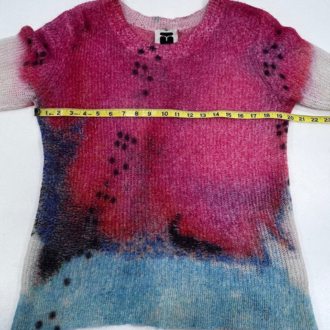 Paynestar Women's Pink Abstract Kid Mohair Merino Wool Blend Sweater Sz L