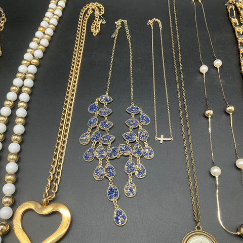 Vintage Style Costume Jewelry Lot 9 Necklaces Heart Cross Locket Bib Statement